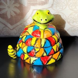 Hand Painted Ceramic Coiled Snake Trinket Jar